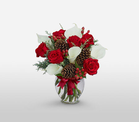 Dreamy-Red,White,Lily,Mixed Flower,Rose,Arrangement