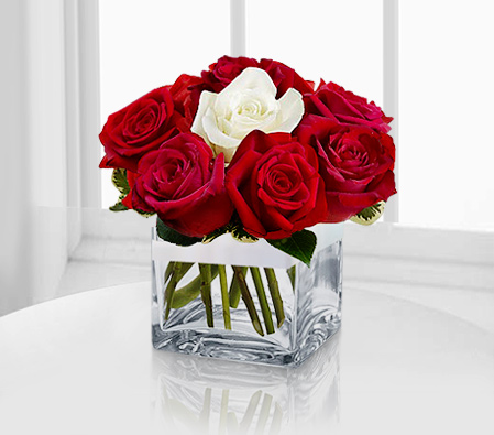 Flaming Reds And Innocent Whites-Red,White,Rose,Arrangement
