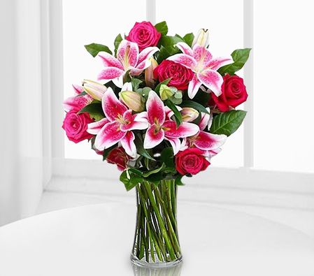 Rose And Lily Hand Tied Sale $20 Off-Pink,Lily,Rose,Bouquet