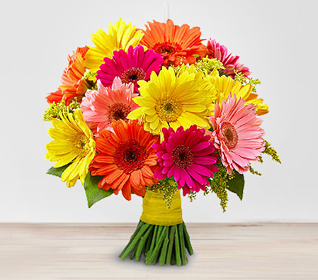Gerbera Goodness-Mixed,Orange,Peach,Red,Yellow,Gerbera,Daisy,Bouquet,Flowers