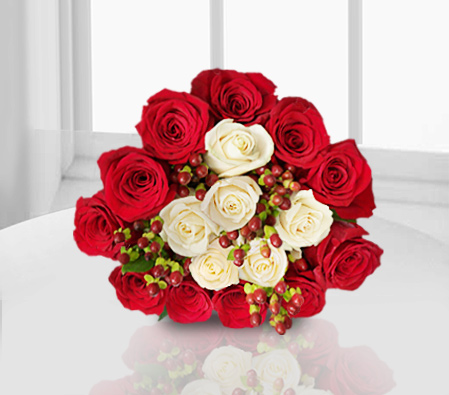 Dreamy Tryst-Red,White,Rose,Bouquet