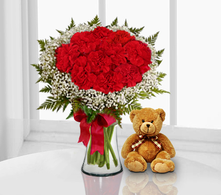 Sweethearts In Love-Red,Carnation,Bouquet