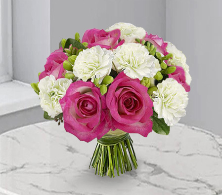 Expressions Of Joy-Pink,White,Carnation,Rose,Bouquet