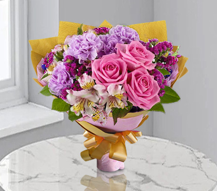 Joyful-Mixed,Pink,Purple,White,Alstroemeria,Carnation,Mixed Flower,Rose,Bouquet